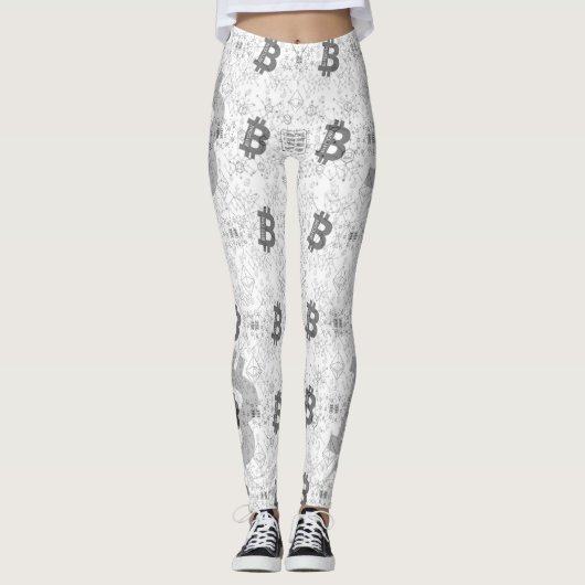 Bitcoin Digitaal Geld Witte Cryptocurrency Leggings (Voorkant)