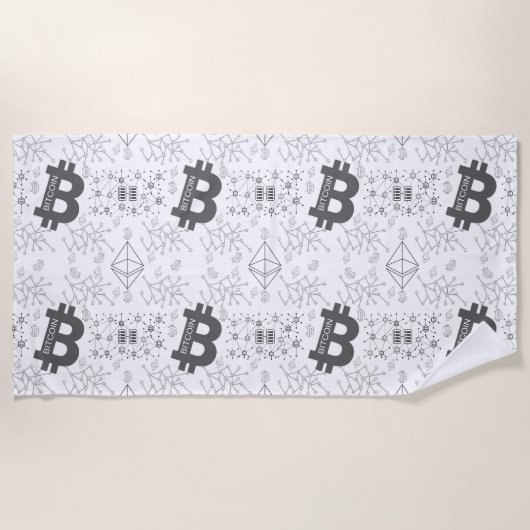 Bitcoin Digitale Cryptocurrency Wit Zwart Strandlaken (Voorkant)