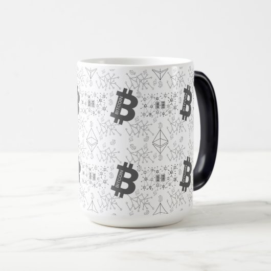 Bitcoin Digitale Cryptocurrency Zwart Wit Patroon Magische Mok (Voorkant rechts)