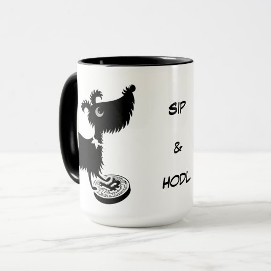 Bitcoin Dogs Sip & Hodl Coffee Mok (Voorkant links)