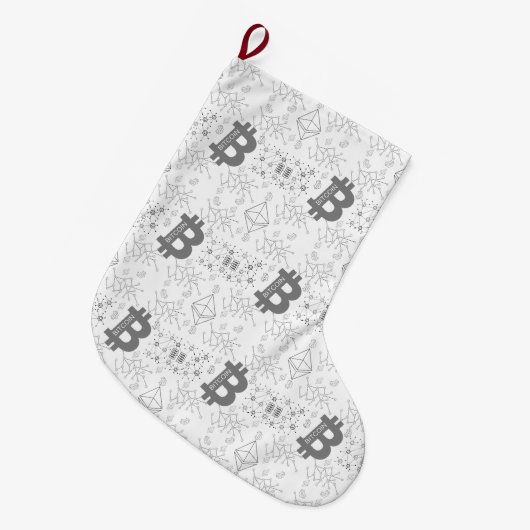 Bitcoin Geld Ontwerp Kerst Stocking Grote Kerstsok (Voorkant (Hangend))