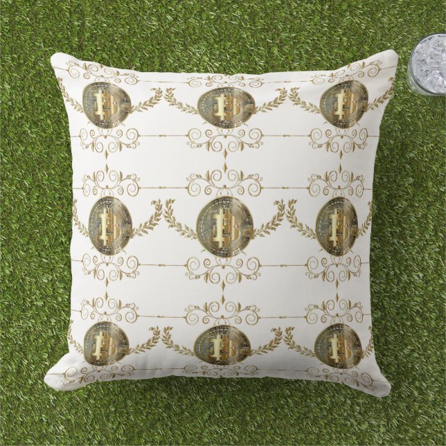 Bitcoin Gold Coin Digitaal Geld Wit Buitenkussen (Gras)