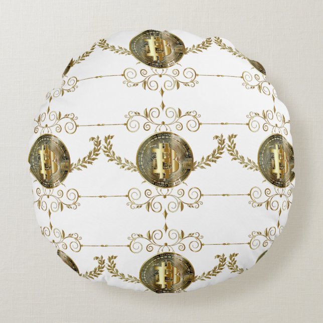 Bitcoin Gold Coin Digitaal Geld Wit Rond Kussen (Voorkant)