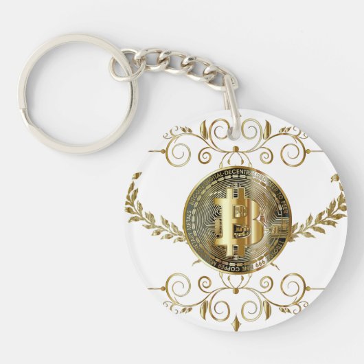 Bitcoin Gold & White Coin Cryptocurrency Geld Sleutelhanger (Voorkant)