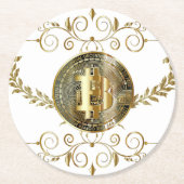 Bitcoin Gouden Munt Crypto Geld Wit Ronde Kartonnen Onderzetter (Voorkant)