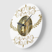 Bitcoin gouden munt geld grote klok (Hoek)