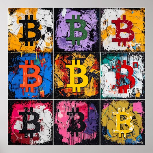 Bitcoin Graffiti Kunstcollectie met Krachtige Kleu Poster (Voorkant)