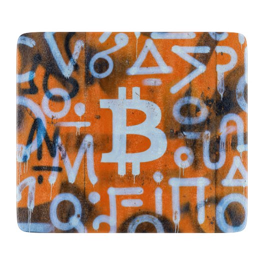 "Bitcoin Graffiti" (Stijl #1) Straatkunst Snijplank (Voorkant)