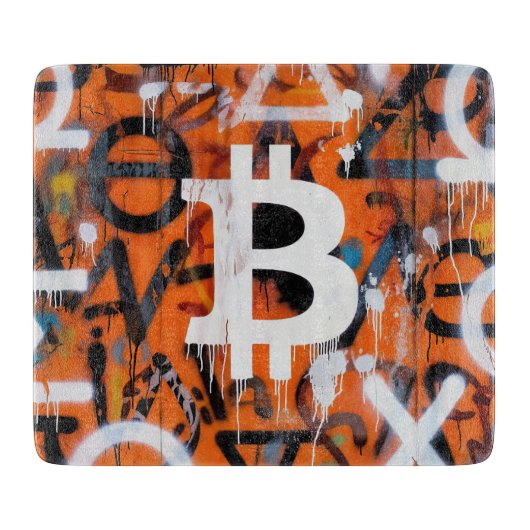 "Bitcoin Graffiti" (Stijl #2) Straatkunst Snijplank (Voorkant)