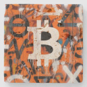 "Bitcoin Graffiti" (Stijl #2) Straatkunst Stenen Onderzetter (Voorkant)