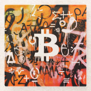 "Bitcoin Graffiti" (Stijl #3) Straatkunst Glazen Onderzetter