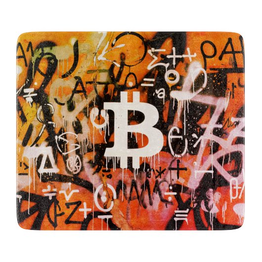 "Bitcoin Graffiti" (Stijl #3) Straatkunst Snijplank (Voorkant)