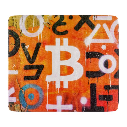 "Bitcoin Graffiti" (Stijl #6) Straatkunst Snijplank (Voorkant)