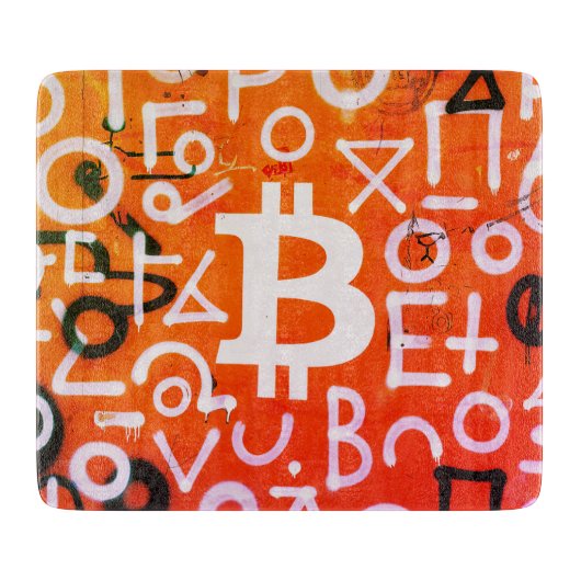 "Bitcoin Graffiti" (Stijl #7) Straatkunst Snijplank (Voorkant)