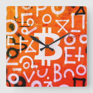 "Bitcoin Graffiti" (Stijl #7) Straatkunst Vierkante Klok