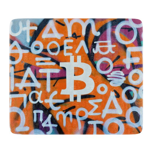"Bitcoin Graffiti" (Stijl #8) Straatkunst Snijplank (Voorkant)