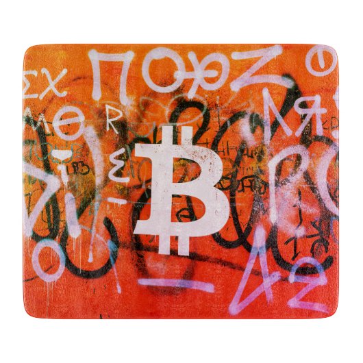 "Bitcoin Graffiti" (Stijl #9) Straatkunst Snijplank (Voorkant)