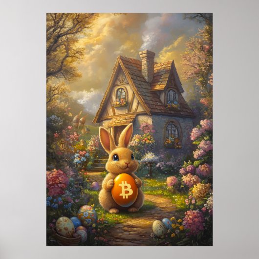 Bitcoin Happy Easter Bunny Konijn Wall Art Poster (Voorkant)