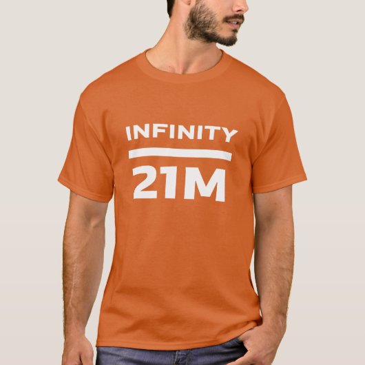 Bitcoin Infinity gedeeld door 21 miljoen T-shirt (Voorkant)
