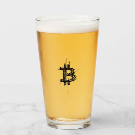 Bitcoin Lijn Kunst Logo (Zwart ₿) Glas (Achterkant gevuld)