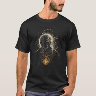 Bitcoin logo and old wise man design black T-Shirt