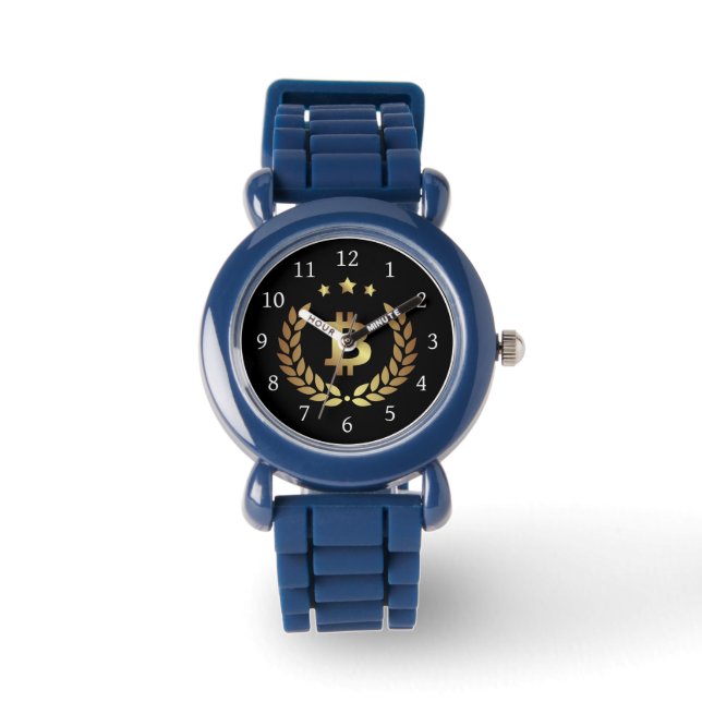 Bitcoin Logo Symbol Crest Crypto Valuta Horloge (Voorkant)