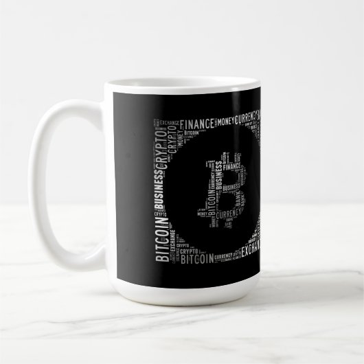 Bitcoin logo wordart graphics koffiemok (Links)