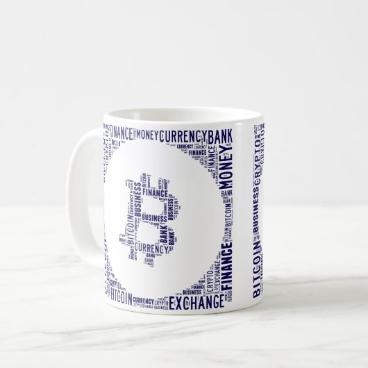 Bitcoin logo wordart graphics koffiemok (Voorkant links)