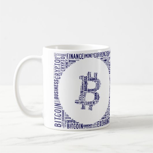 Bitcoin logo wordart graphics koffiemok (Links)