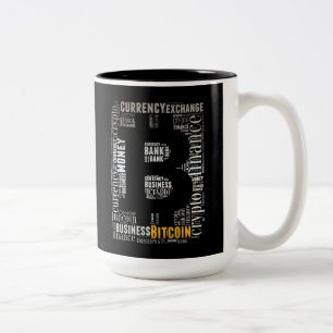 Bitcoin logo wordart graphics tweekleurige koffiemok