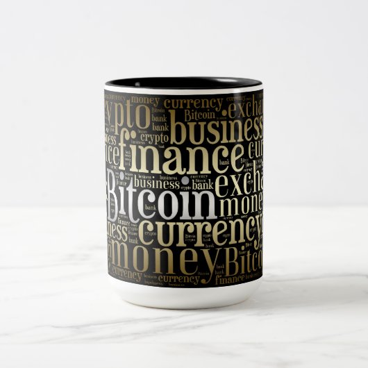 Bitcoin logo wordart graphics tweekleurige koffiemok (Center)