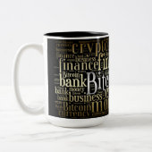 Bitcoin logo wordart graphics tweekleurige koffiemok (Links)