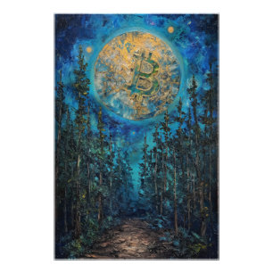 Bitcoin Maan BTC kunst olieverfschilderij Foto Afdruk