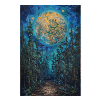 Bitcoin Maan BTC kunst olieverfschilderij Foto Afdruk