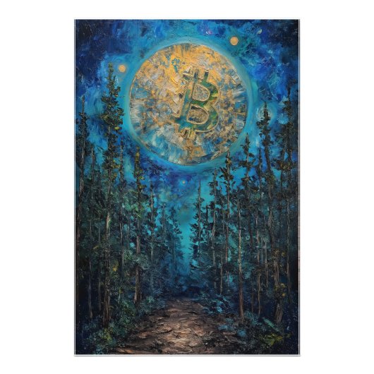 Bitcoin Maan BTC kunst olieverfschilderij Foto Afdruk (Voorkant)