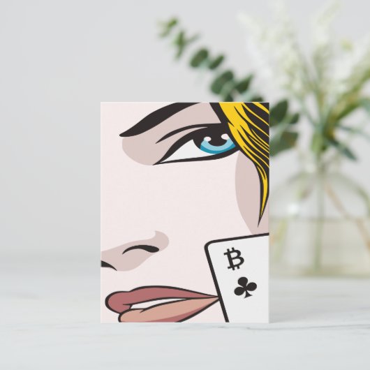 Bitcoin Meisje Aankondigingskaart (Staand voorkant)