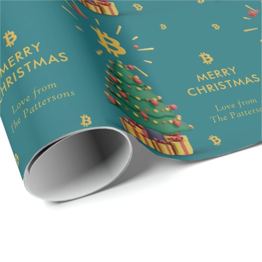 Bitcoin Merry Kerstcryptocurrency Aangepaste naam Cadeaupapier (Rol Hoek)