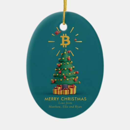Bitcoin Merry Kerstcryptocurrency Aangepaste naam Keramisch Ornament (Voorkant)