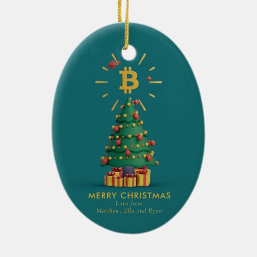 Bitcoin Merry Kerstcryptocurrency Aangepaste naam Keramisch Ornament (Achterkant)