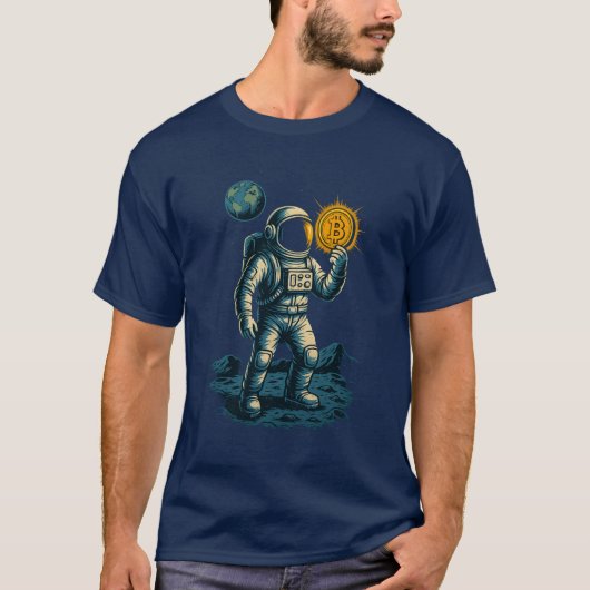 Bitcoin Miner in de ruimte - Gloeiend Astronaut De T-shirt (Voorkant)