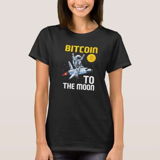 Bitcoin Moon Astronaut BTC Cyrpto Cryptocurrency T-shirt (Voorkant)