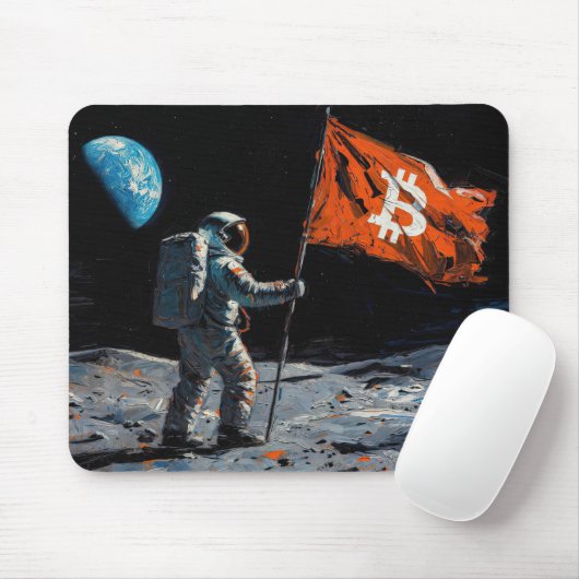"Bitcoin Moon" Olie Schilderij #5 Muismat (Met muis)