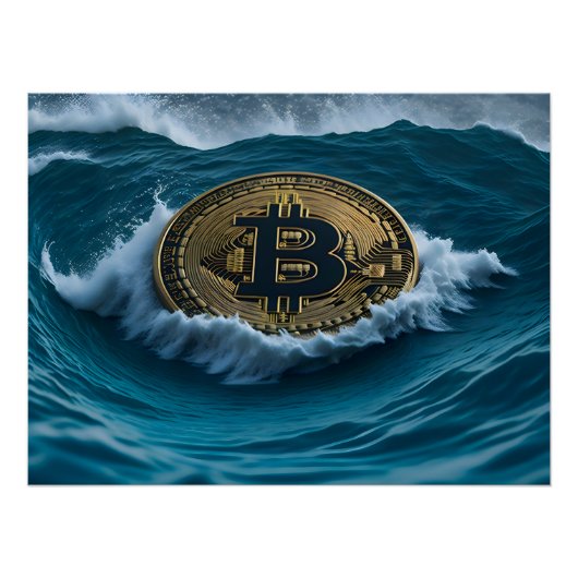 Bitcoin Münze in den Wellen Perfect Poster (Voorkant)