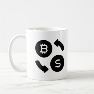 Bitcoin naar US Dollars Iconen zwart en wit Koffiemok