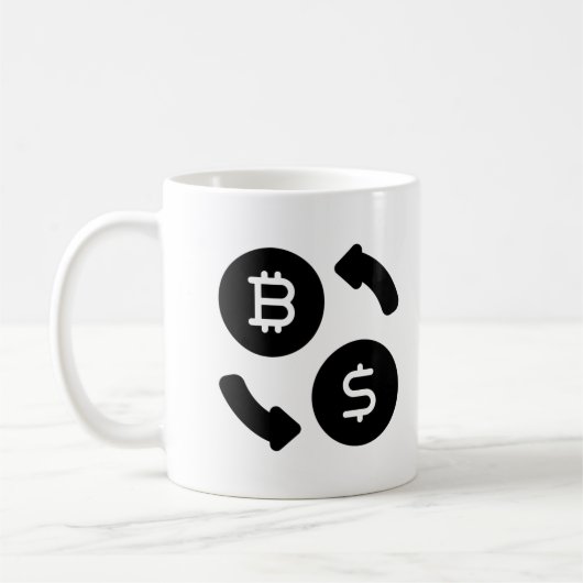 Bitcoin naar US Dollars Iconen zwart en wit Koffiemok (Links)