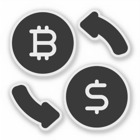 Bitcoin naar US Dollars Iconen zwart en wit Sticker (Voorkant)