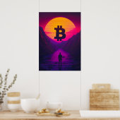 Bitcoin Neon Retro Sunset Poster (Keuken)