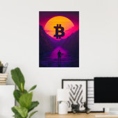 Bitcoin Neon Retro Sunset Poster (Thuiskantoor)