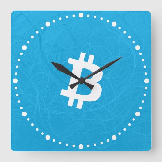 Bitcoin Neuron Blauw Vierkante Klok (Voorkant)