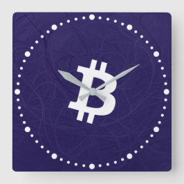 Bitcoin Neuron Donkerblauw Vierkante Klok